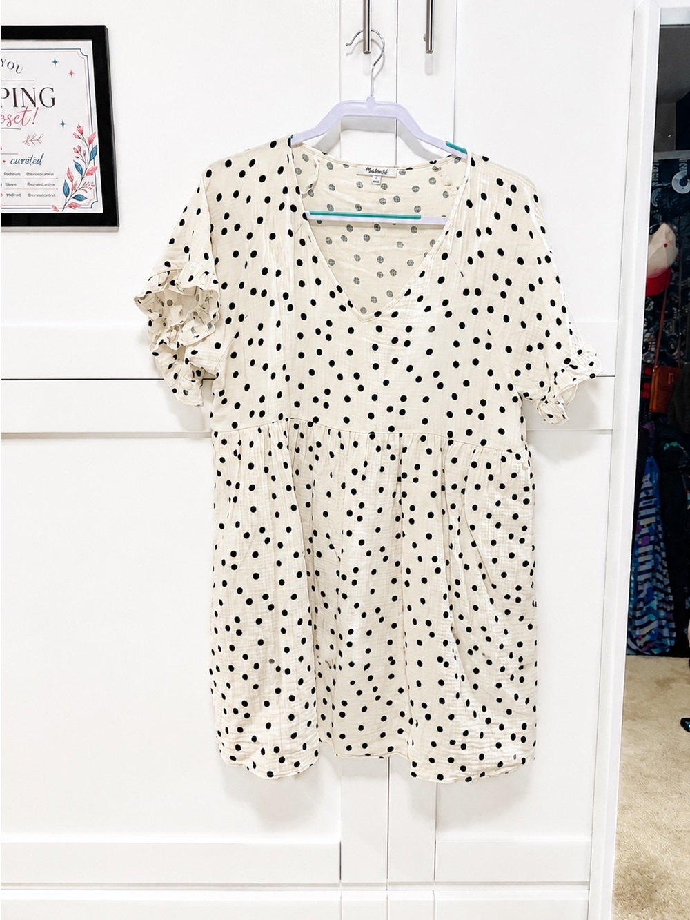 Madewell 100% cotton - Ivory Tunic with Black Polka Dots - size Large